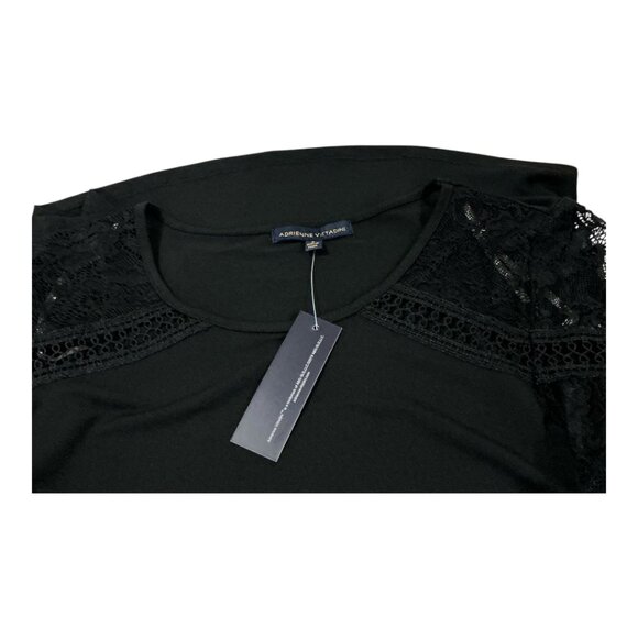 NWT Adrienne Vittadini Laced Short Flutter Sleeve Top in Black Size Small - Picture 8 of 12